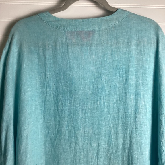 Isaac Mizrahi Womens 100% Linen Blue Boxy V Neck Cuffed Cap Sleeve Top Size 2X - Picture 9 of 9